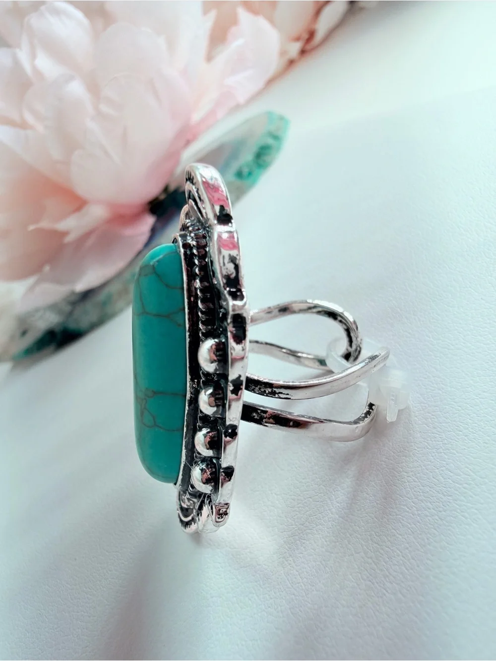 Turquoise Oval Statement Ring - Women's Silver-Tone Fashion Jewelry